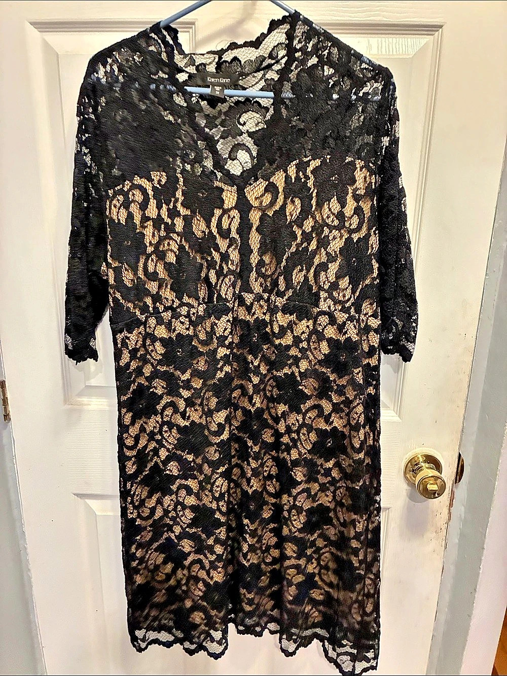 Karen Kane V-Neck Scallop Hem Lace Dress Black & Brown Size 1X